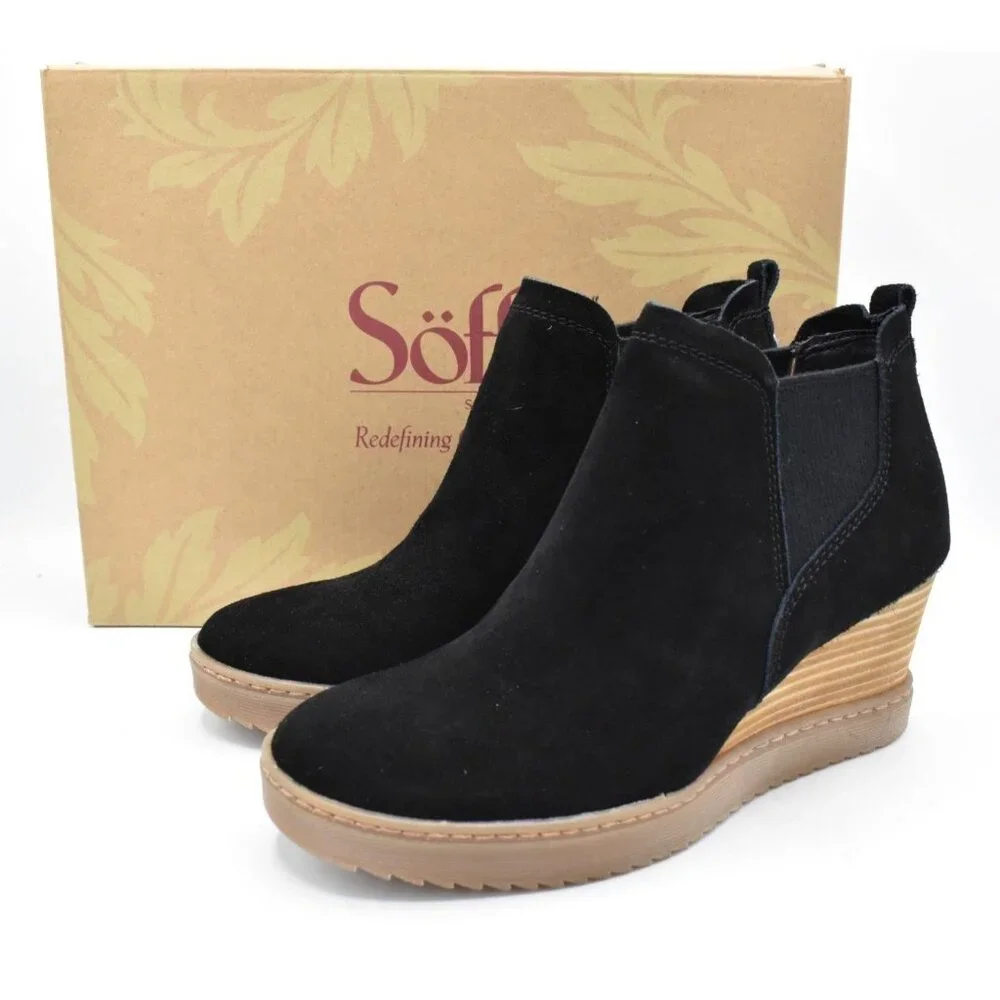 Sofft Womens Size 11 Samaya‎ Black Suede Wedge Booties Boots Shoes
